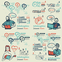Infographics set in the style of a sketch of the global Internet