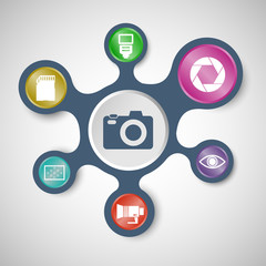 Camera infographic templates with connected metaballs