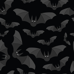 Background on Halloween with cute cartoon grey bats on black background