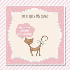 baby girl shower card with little cat