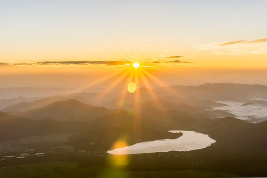 Sunrise view from summit of Mount Fuji