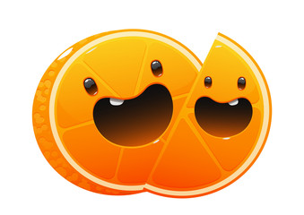 Bright juicy delicious orange cartoon two happy