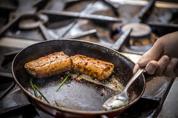 Chef prepares a meal
