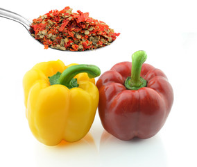 Red and yellow sweet pepper isolated on white background