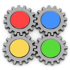 3d four gears on a white background