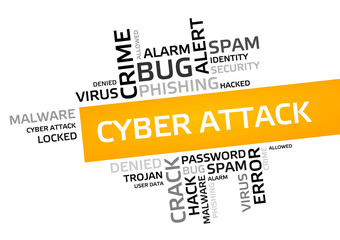 CYBER ATTACK word cloud, tag cloud, vector graphic