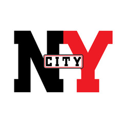 T shirt typography graphics New York. Athletic style NYC. Fashion stylish print for sports wear. Black white red emblem. Template for apparel, card, label, poster. Symbol big city. Vector illustration