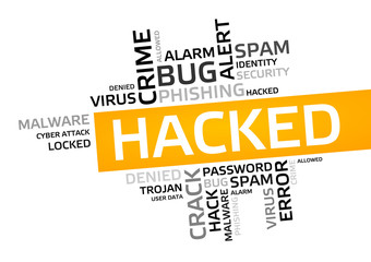 HACKED word cloud, tag cloud, vector graphic