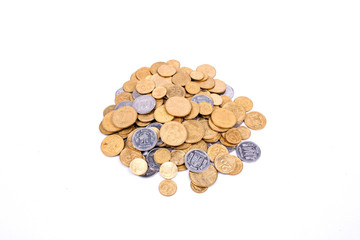 coins of Ukrainian hryvnias on white background