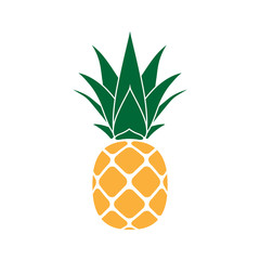 Pineapple with leaf icon. Tropical fruit isolated on white background. Symbol of food, sweet, exotic and summer, vitamin, healthy. Nature logo dessert. Flat concept. Design element Vector illustration