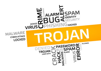 TROJAN VIRUS word cloud, tag cloud, vector graphic