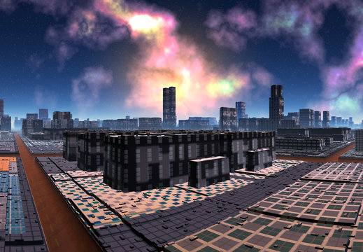 Futuristic Alien City - 3D Computer Artwork