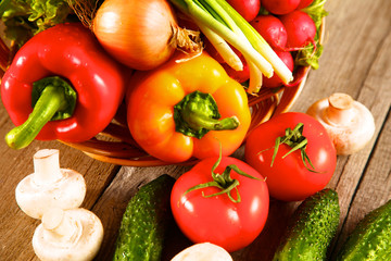 Fresh vegetables on a clean wooden table