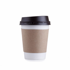 Take-out coffee with cup holder isolated on a white background