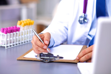 a young doctor in the Office makes an entry