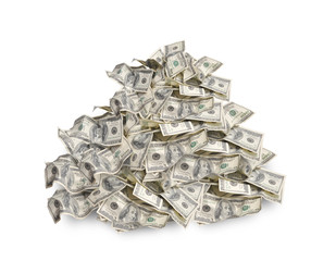 Pile with american hundred dollar bills isolated