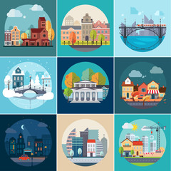 Set of Different Landscapes in the Flat Style