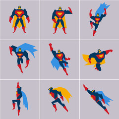 Superhero in Action. Silhouette Different Poses © topvectors