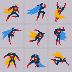 Superhero in Action. Silhouette Different Poses © topvectors