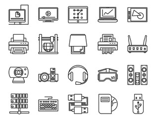 electronic and analog devices. basic set of linear icons