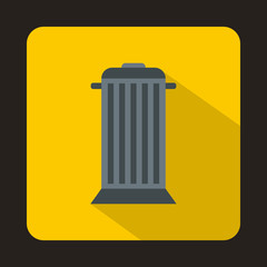 Street trash icon in flat style with long shadow. Garbage symbol