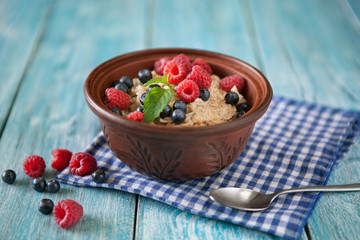 oatmeal with blueberries and raspberries