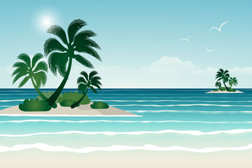 Fototapeta na wymiar Seascape vector illustration. Paradise beach.