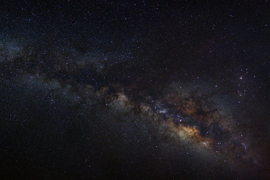 Panorama Milky Way galaxy, Long exposure photograph, with grain.