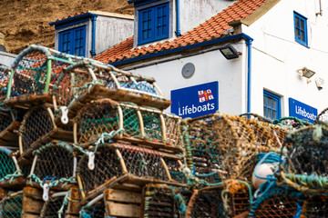 STAITHES, ENGLAND - JULY 12: The RNLI lifeboat station. In Staithes, North Yorkshire, England. On 12th July 2016.