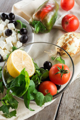 Obraz na płótnie Canvas Vegetables for cooking Greek salad. Top view