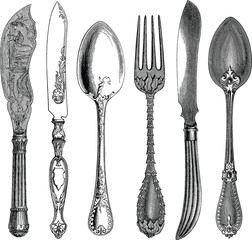 Vintage image spoon, knives, fork