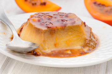 egg flan with with passion fruit