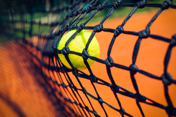 Tennis ball in net