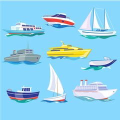 Set of Sea Ships Water Carriage and Maritime Transport 