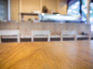 Table Counter Bar with seats Blurred Restaurant shop background