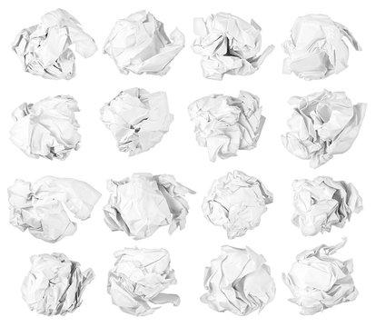 set of paper balls isolated on white background / Papierkugel Set isoliert auf weißem Hintergrund