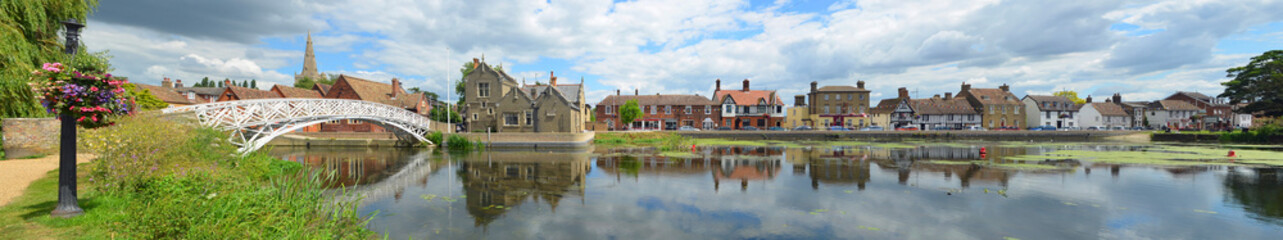 Fototapeta na wymiar Panorama of the Causeway, Town Offices and Chinese Bridge at Godmanchester Cambridgeshire England,
