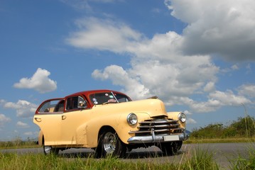 Classic American car on street near Havana,CUBA.