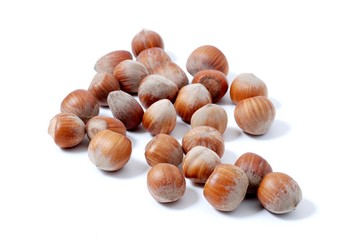 Hazelnuts isolated on white.  