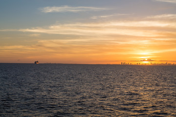 Miami at Sunset with Cruise Ship on Horizon