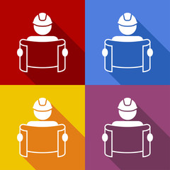 Icono plano arquitecto con plano con sombra en varios colores