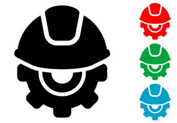 Icono plano casco con engranaje en varios colores