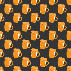 Beer seamless pattern. Beer mug background. Beer cup. Vector illustration.