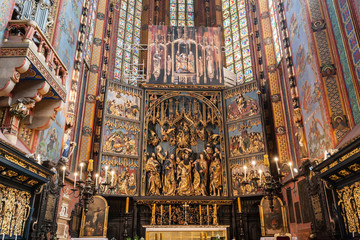 Naklejka premium The altarpiece of Veit Stoss in St. Mary's Basilica, Cracow, Poland.