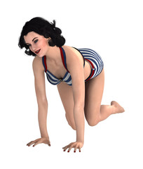 3D Rendering Pinup Girl on White