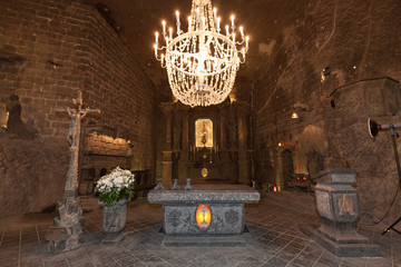 Naklejka premium Alter in St. Kinga's Chapel inside Wieliczka salt mine in Poland