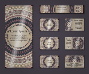 Vector vintage business and invitation card set. Floral mandala pattern ornaments. Oriental design Layout. Islam, Arabic, Indian, ottoman motifs.