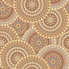 Hand drawn mandala ethnic seamless pattern.