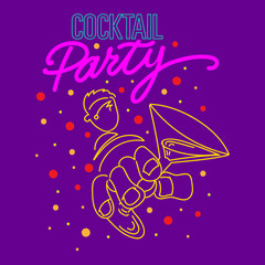 Cocktail Party Background. Hand Lettered Text and Hand Drawn Illustration.