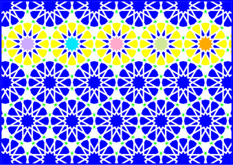 Geometric figures of styles arabic and oriental very colouring blue and yellow